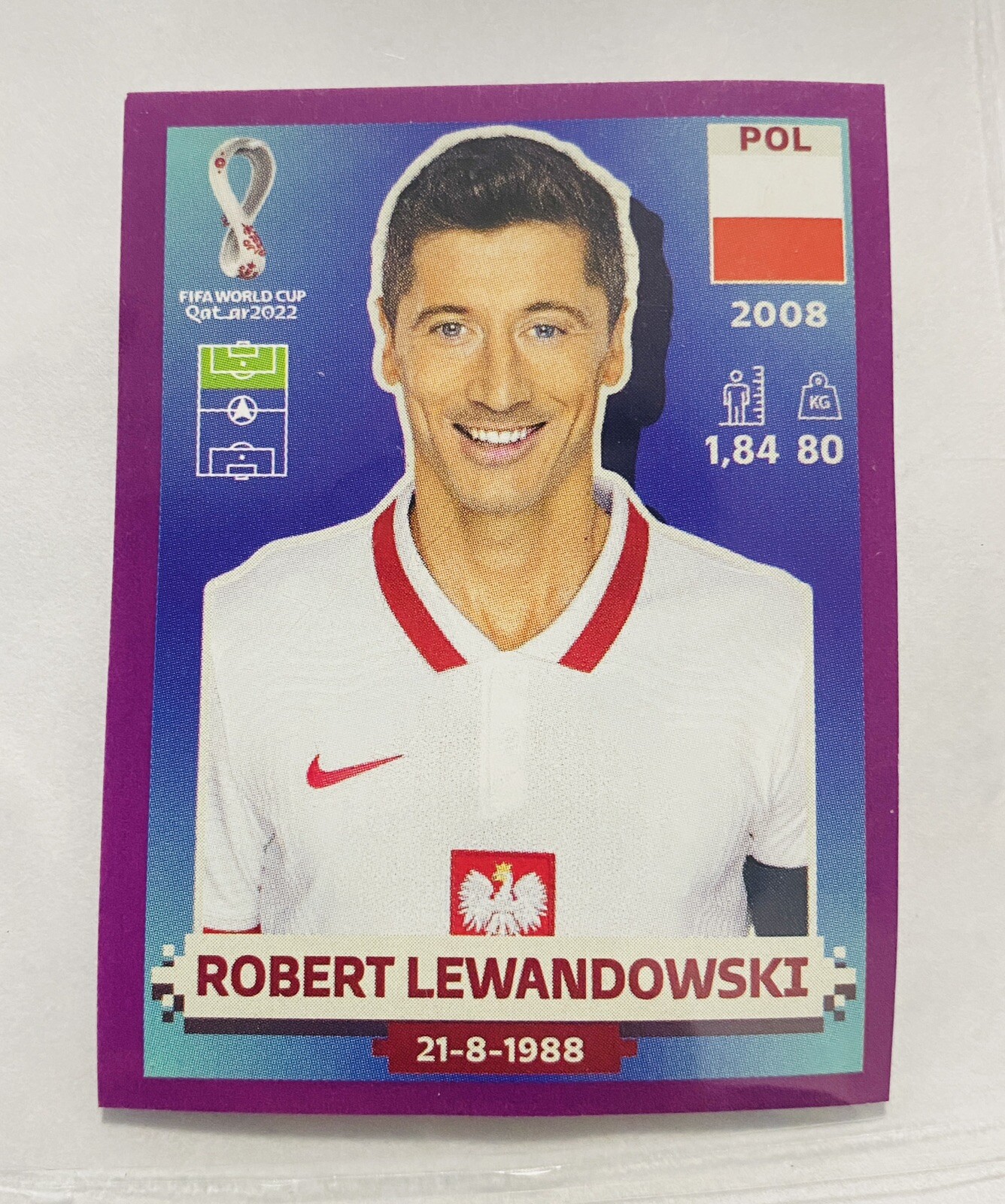 2022 Panini FIFA World Cup Sticker ROBERT LEWANDOWSKI PURPLE Border Rare To Find