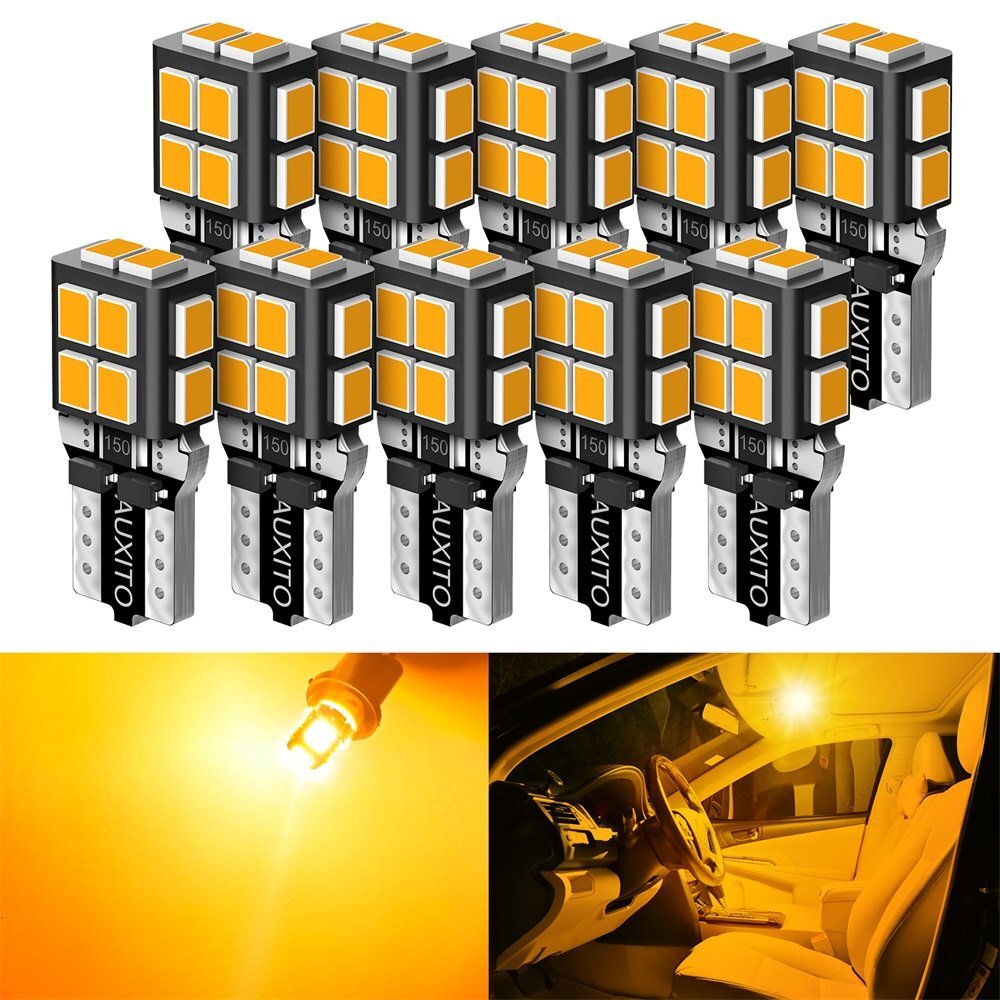 10X AUXITO Amber 175 2825 Light Bulb Super Bright 168 194 T10 LED Parking 3000K