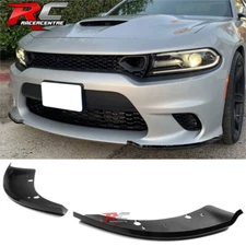Fits 15-23 Dodge Charger SRT Scat Pack Front Bumper Lip Splitter Gloss Black 2PC