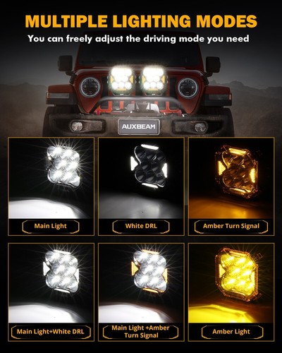2x AUXBEAM 4" Spot LED Pods Driving Lights & Amber Covers for Can Am Maverick X3 - Picture 4 of 12