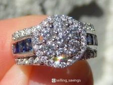 10K SOLID WHITE GOLD 2.00 TCW DIAMOND & SAPPHIRE RING SIZE 6.75 - 7.8 GRAMS