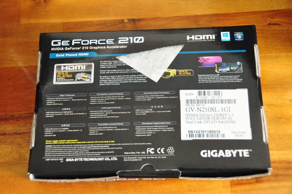 Boxed GIGABYTE NVIDIA GeForce 210 Graphic Video Card GV-N210SL-1GI HDMI 1MB DDR3 - Image 2 of 4