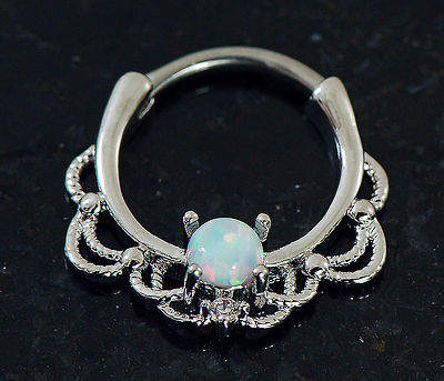 1 Pc Lacey White Opal Nose Septum Clicker Daith Ear Cartilage Piercing 16G