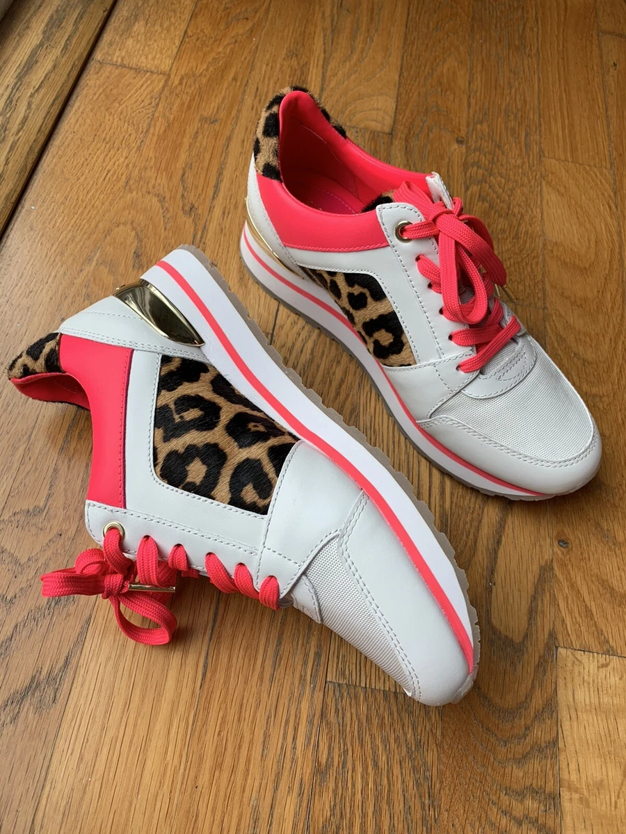 NEW Michael Kors Billie Trainer Leather Pink Leopard White Sz 7M | eBay