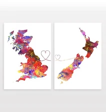 Britain & New Zealand - Set of 2 - Watercolour Travel Print