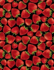 Food Fabric - Strawberry Toss on Black C7347 - Timeless Treasures YARD
