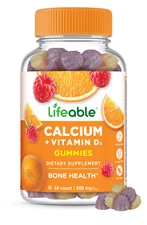 Lifeable Calcium with Vitamin D - Great Tasting Fruit Flavor Gummy - 60 Count