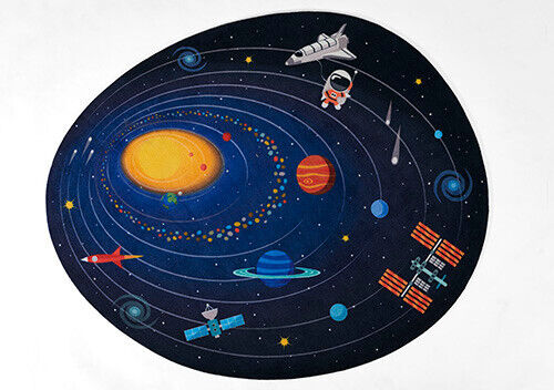 Kids Oval Space Rocket Planets Galaxy Machine Washable Area Rug *FREE SHIPPING*