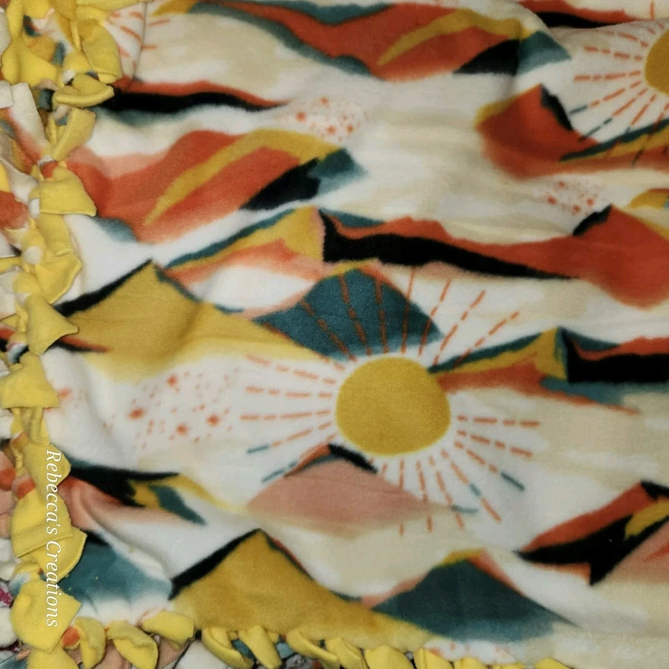 Mountain Sunrise - 套装印花手工领带毯超大羊毛扔 45"X 60"  — 第 4/4 张图片