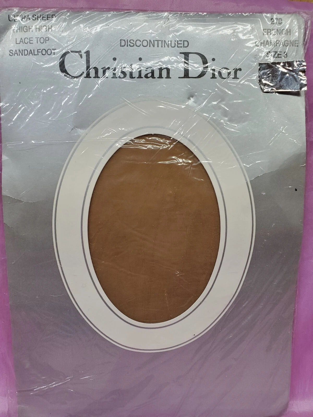 Bas jarretière vintage CHRISTIAN DIOR cuisse hi nylon dentelle taille 3 CHAMPAGNE FRANCAIS 