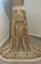 Gold 4way stretch sequin Lace fabric 50 Width Sold By The Yard