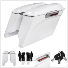 White 5" Stretched Saddlebags w/ Latches Fit For Harley Touring Road Glide 93-12
