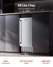 Undercounter Nugget Ice Maker 66lbs/Day Built-In Stainless Steel Electric Drain