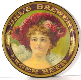 ca1905 PRE PROHIBITION UHLS BREWERY LAGER BEER TIN LITHO ADVERTISING BEER TRAY