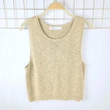 Free People Womens Top Small Beach Tan Beige Boxy Linen Blend- Read