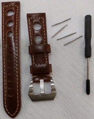 Leather 20mm Sport Watch Strap Polished Brown  New