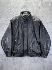 VTG G-III Pelle Global Identity Bomber Jacket Black Leather Adult XL Biker G3