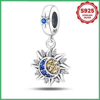 925 Sterling Silver Sun Moon Stars Charm Celestial Dangle Bead Pendant