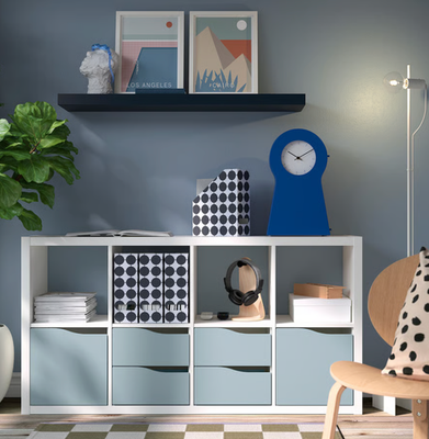 IKEA KALLAX Insert With Door, Wave Shaped Light Grey Blue 33x33 cm