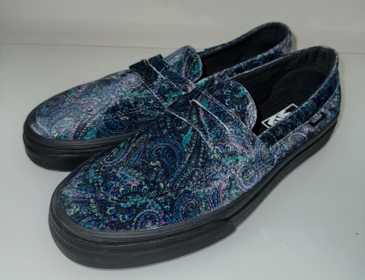 New Authentic Mens Vans Low Cut Loafers Suede Blue Paisley 