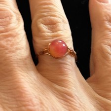 Handcrafted Wire-Wrapped Pink Agate Cabochon Ring. Size 7.5