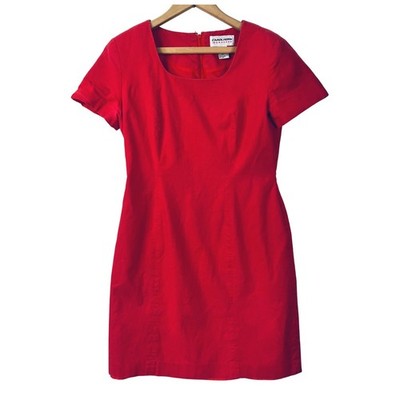 Vintage CAROL HORN WORKSHOP Red Linen Cotton Petite Sheath Dress Size 8P