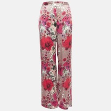 Roberto Cavalli Multicolor Floral Print Silk Straight Leg Pants M