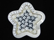 RG07104 NOS REALLY COOL STAR  FLOWER PATTERN FASHION SILVERTONE BELT BUCKLE