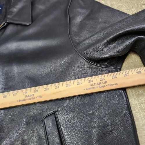 Brooks Brothers Leather Jacket Men XL Black Bomber Wool Blanket Lined Heavy image 7