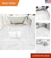 White Marble Peel and Stick Floor Tile Bathroom Waterproof Marble Flooring Ti...