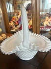 Vintage Fenton Milk Glass Hobnail Basket With Original Fenton Sticker