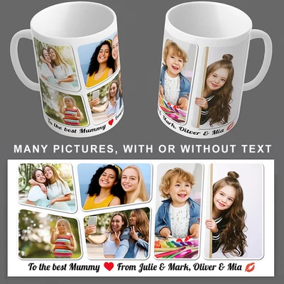 MYDESIGN Custom Personalised Mug 11oz 1-10 Picture Cup Gift Any Occasion Text Logo Design