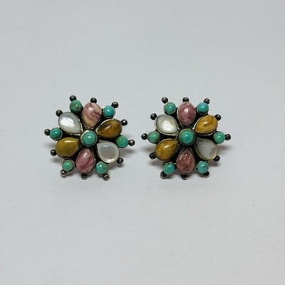 Barse Sterling 925 Silver Multi Gemstone Stud Earrings - .31