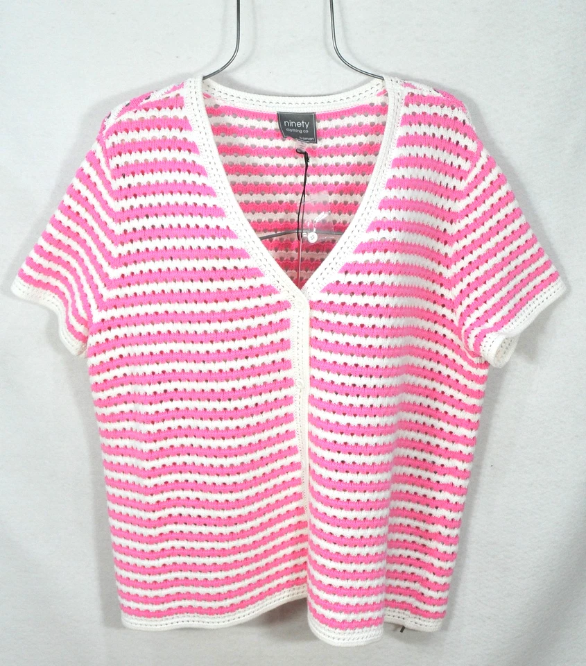 Ninety Cothing Co Mujer Suéter 1X Rosa Rayas Manga Corta Botón Blusa Nuevo con Etiquetas Foto 4 de 4