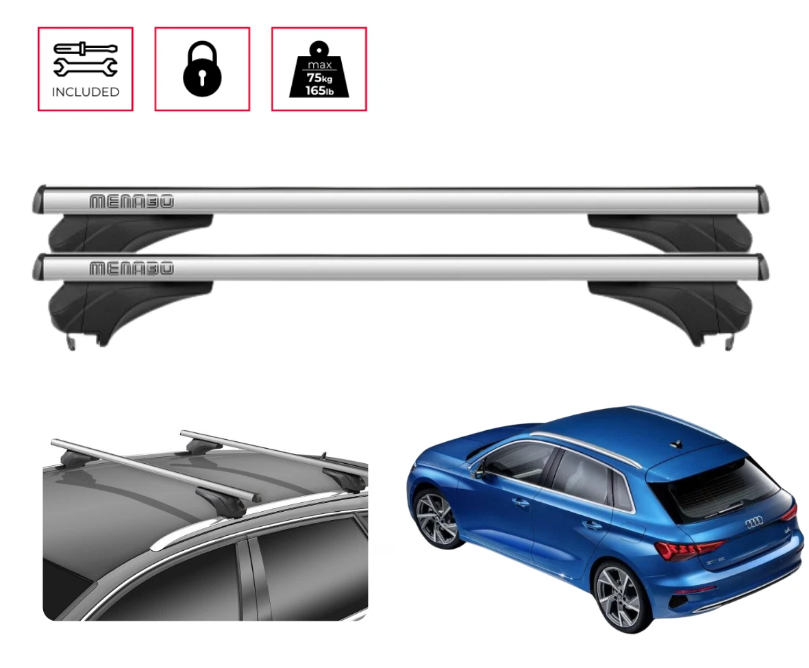 BARRE PORTATUTTO PORTAPACCHI TETTO CON RAILS PER AUDI A3 DAL 2013 AL