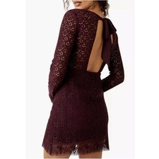 Free People Honey Honey Lace Long Sleeve Mini Dress in Potent Purple Sz 6