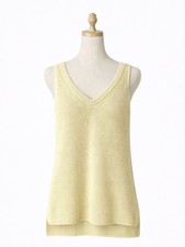 Womens M&S Knitted Tank Top Yellow Longline V Neck Sleeveless Side Split UK XS