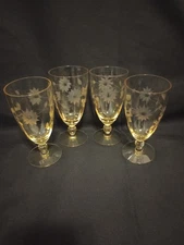 Set of 4 Lancaster Jubilee 5 7/8" ICED TEA Topaz Yellow Glass 10 Oz. Goblets