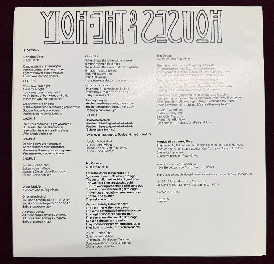 Led Zeppelin - Houses of the Holy 2008 Classic Records 200g Audiophile Press - Image 3 of 4