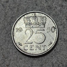 NETHERLANDS 🇳🇱 25 CENT COIN 1950 (QUEEN JULIANA)