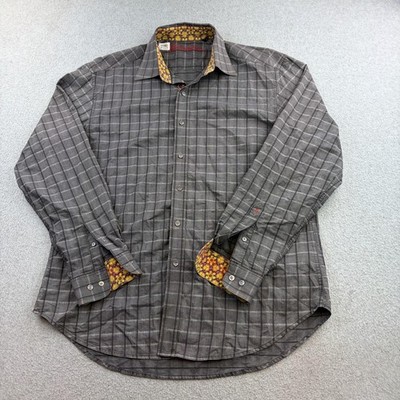 Robert Graham Shirt Mens XL Gray Plaid Long Sleeve Button Up Casual Adult