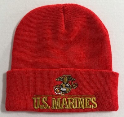 US Marines USMC Res Beanie Cap RED GOLD WHITE BLACK Embroidered One Size NWOT