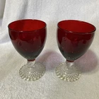 Pair Vtg Anchor Hocking Ruby Red Bubble Foot Water Goblets
