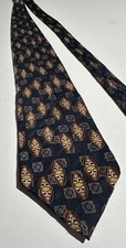 Bill Blass Black Label Silk Tie Navy Medallion Pattern Made in USA Necktie