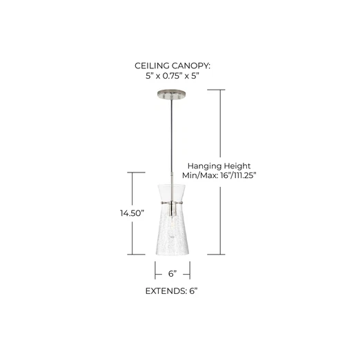 Capital Lighting 342411PN Mila Modern Clear Half-Crackle Glass Pendant Light ... - Picture 5 of 5