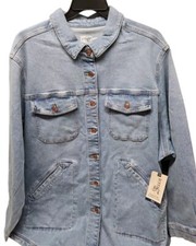 Terra & Sky Denim Shacket Womens 3x Plus Size Medium Wash Jacket 