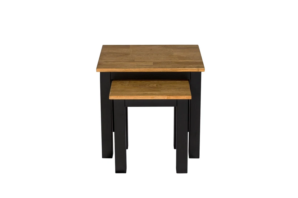 Parker Nest of 2 Tables | Solid Wood + Veneer | Black & Oak Mini Coffee Tables  - Image 2 of 3