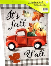Meadow Creek Fall Garden Flag 12" x 18" Harvest Red Truck Applique Flag