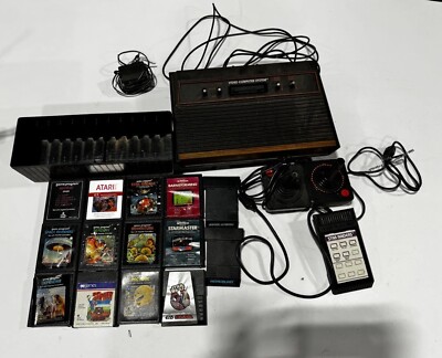 Atari Video Computer Set 2 Joysticks With 15 Games Vintage