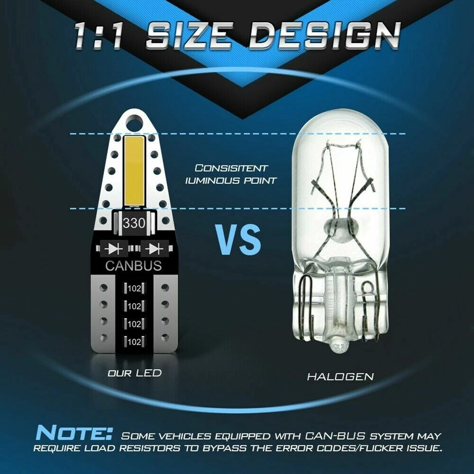 2 Lampade Lampadine LED T10 12V IP65 300lm NO ERRORE BIANCO Posizione Targa W5W - Immagine 4 di 4